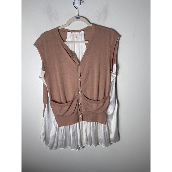 Maille Clu Sweaters - Maille Clu Tan White Sleeveless Layered Sweater Sz XS